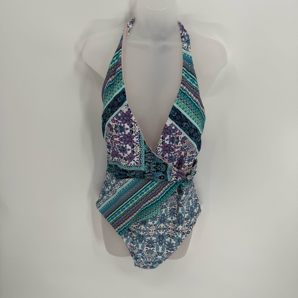 Nanette Lepore Womens V-Neck Halter Swimsuit One Piece Floral Size 12 NEW - Picture 8 of 8